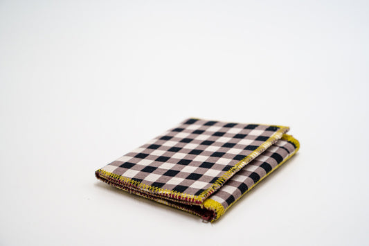 Black, grey and white checkered wallet, handmade from upcycled fabric — HighSew