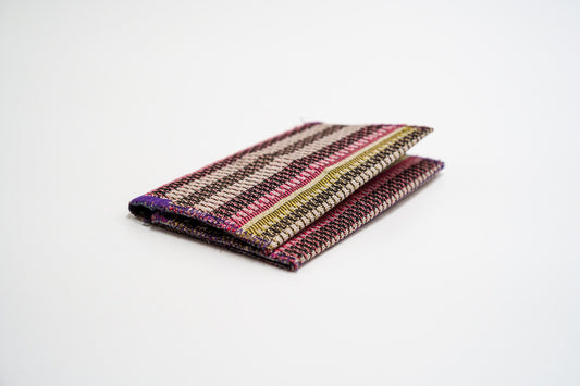 Colorful woven striped wallet in pink, gold and black, handmade from upcycled fabric — HighSew
