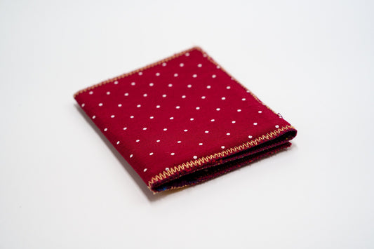 Deep red polka-dot wallet, handmade from upcycled fabric — HighSew
