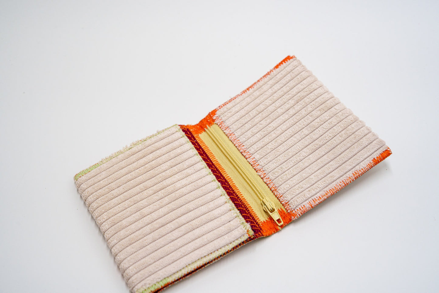 Soft ribbed wallet interior with yellow zip pocket — HighSew